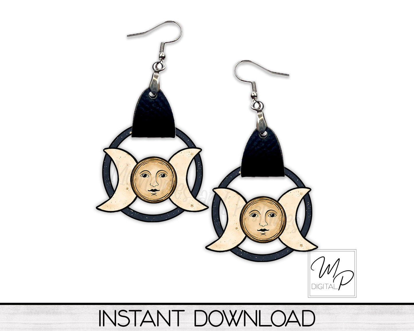 Celestial Moon and Stars PNG Design for Sublimation of Earrings with Leather, Digital Download
