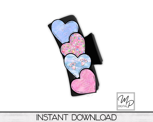 Easter Hearts Hair Clip PNG Sublimation Design, Digital Download