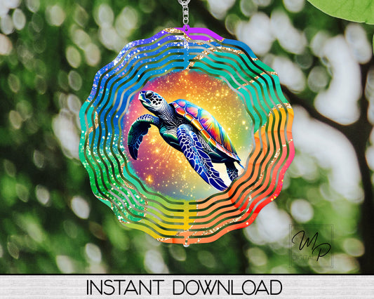 Rainbow Turtle Wind Spinner, Round PNG Digital Sublimation Design, Commercial Use