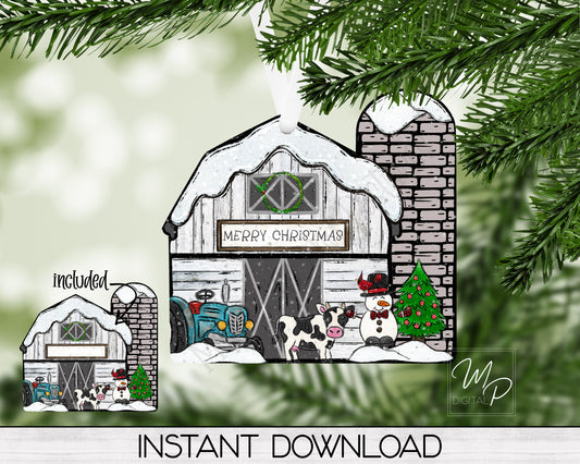 Christmas Barn with Silo PNG Digital Download for Sublimation, Commercial Use