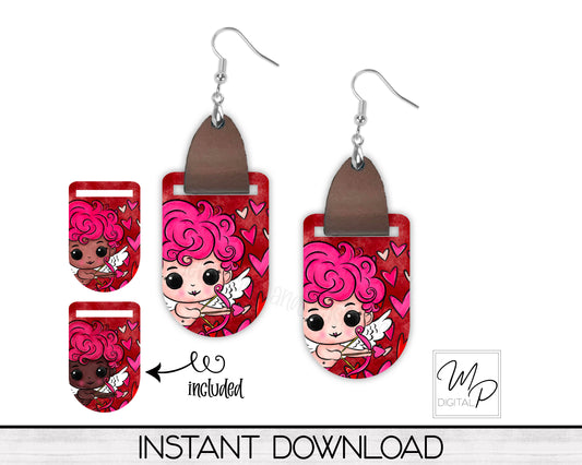 Valentine's Day Cupid PNG Design for Sublimation of Earrings Oval with Leather, Digital Download