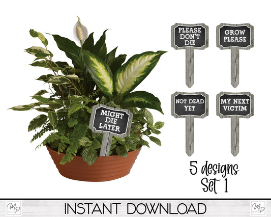 Funny Plant Stakes, Set 1, PNG Design for Sublimation, Digital Download