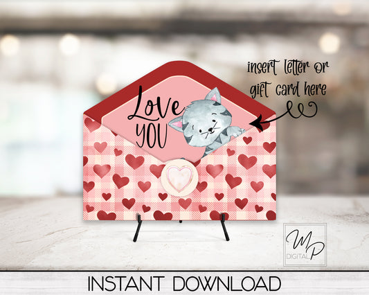 Cat Valentine's Day Letter / Gift Card Holder PNG Design for Sublimation, Digital Download