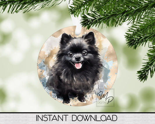 Black Pomeranian Dog PNG for Sublimation of Round Christmas Ornaments and Earrings, Digital Download, Commercial Use