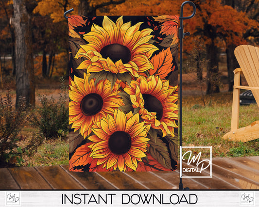 12x18 Garden Flag Sublimation Design, Fall Sunflowers, Patio Flag Digital Download