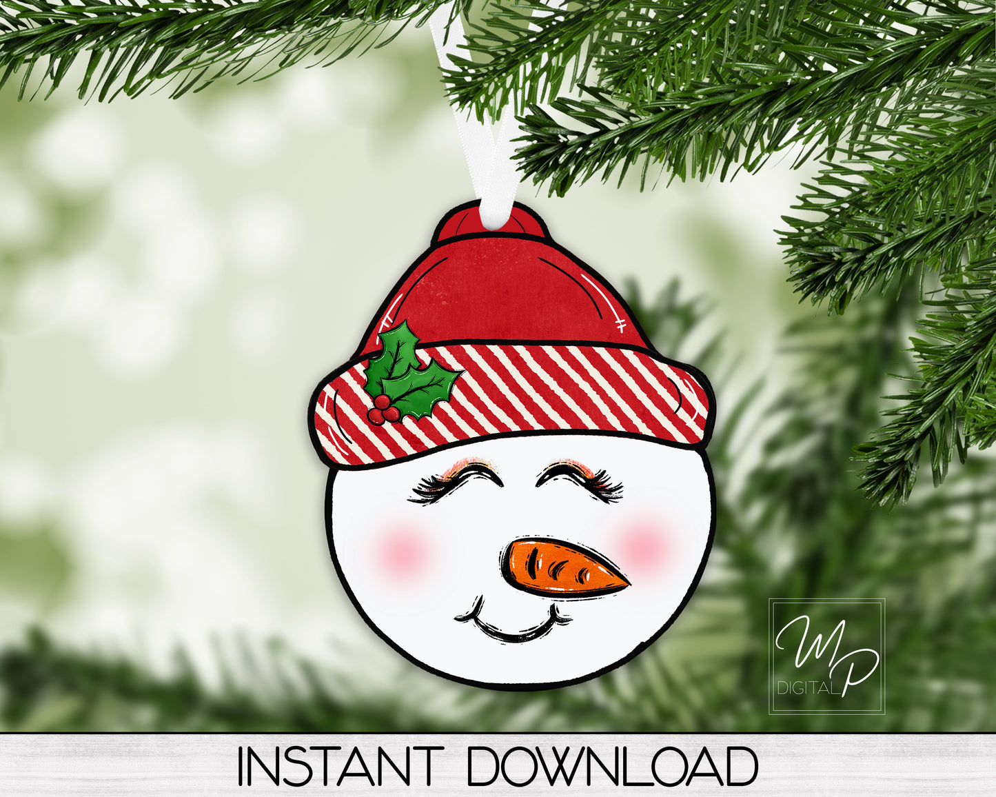 Snowman Head PNG Sublimation Design, Christmas Tree Ornament, Instant Digital Download, Personal and Commercial Use