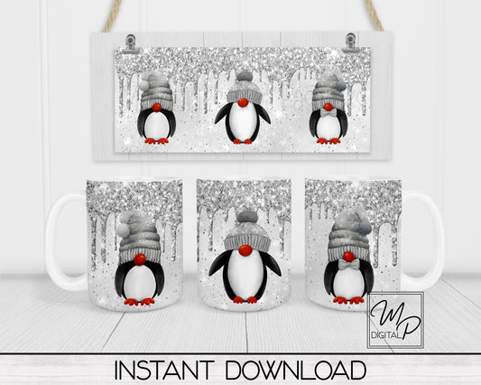 Christmas Penguin Coffee Mug Sublimation Design PNG Digital Download - 11oz and 15oz