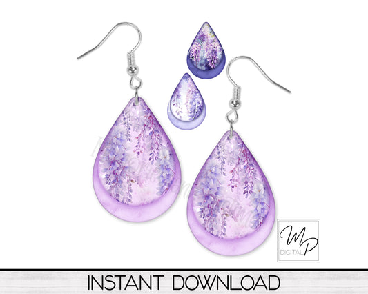 Wisteria Teardrop Earring PNG Design BUNDLE for Sublimation, Digital Download