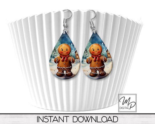 Christmas Gingerbread Man Teardrop Earring Design for Sublimation, Digital Download