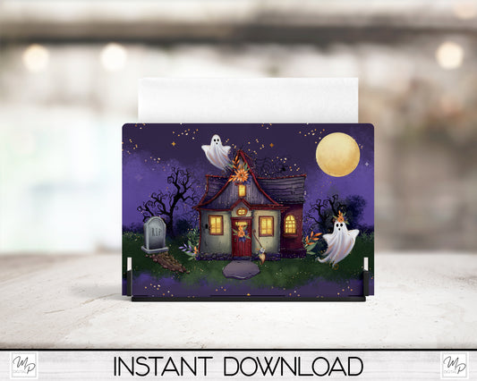 Halloween Haunted House PNG for Sublimation of Napkin Holders, Digital Download, Commercial Use