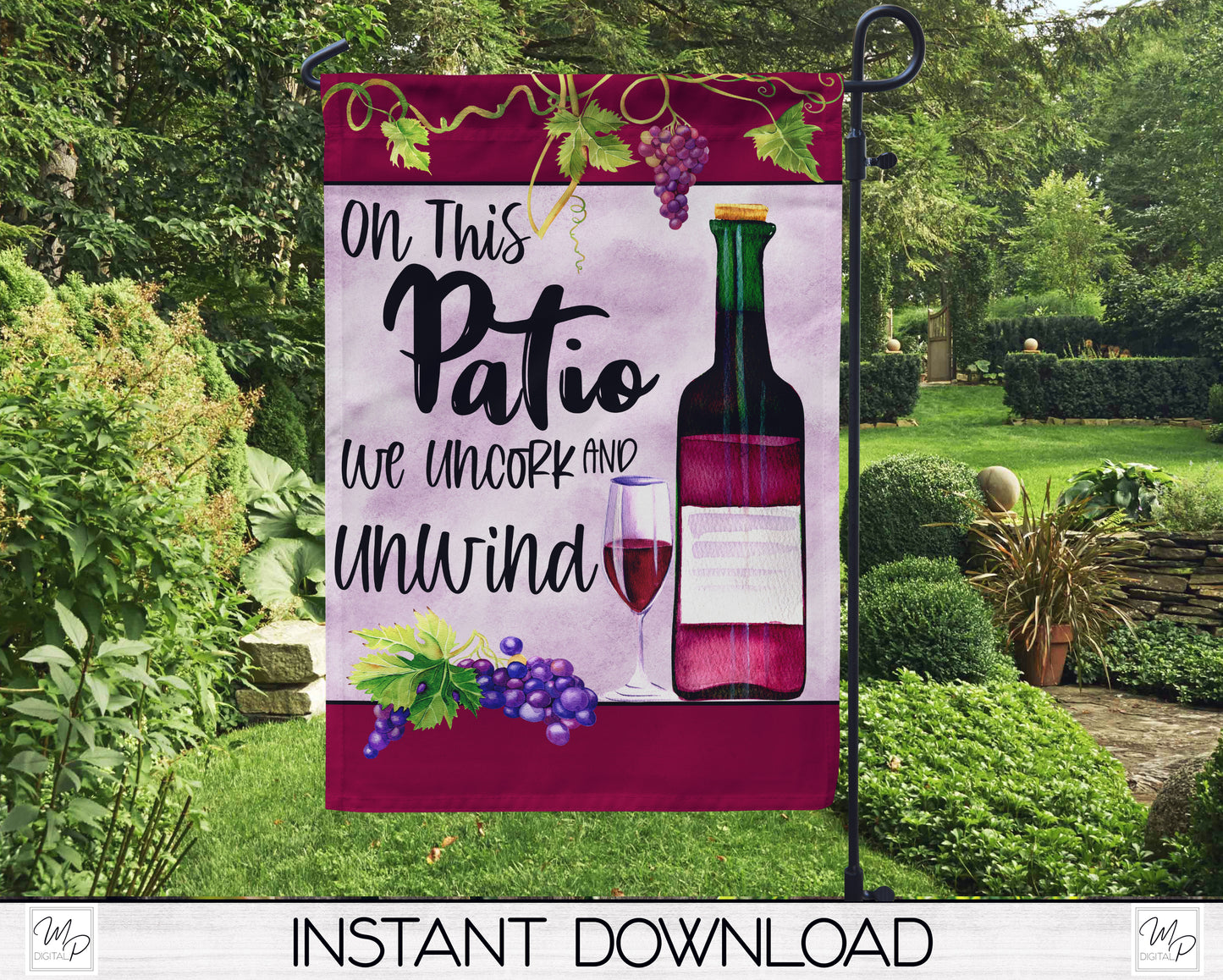 Wine Patio Garden Flag Design for Sublimation, Digital Download