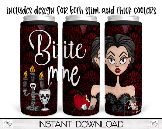 Halloween Vampire Bite Me Can Cooler Sublimation Design for Sublimation of Slim & Thick Duozie and Other Metal Coolers