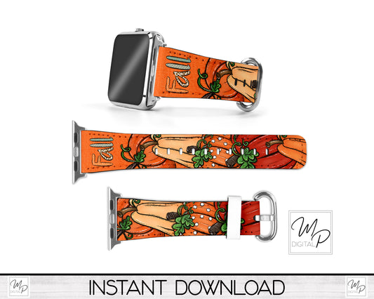 Fall Pumpkins PNG Design for Sublimation of Smart Watchbands, Digital Download