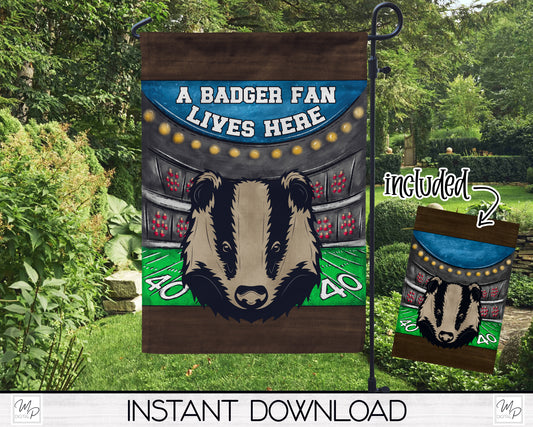 Badger Football Fan Garden Flag Design for Sublimation, Digital Download
