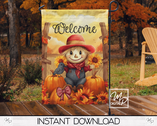 12x18 Garden Flag Sublimation Design, Fall Scarecrow, Patio Flag Digital Download