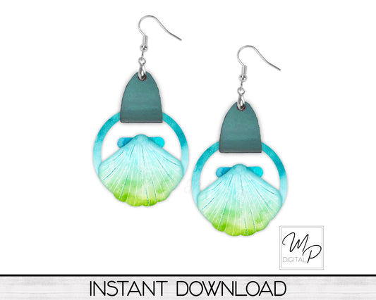 Shell PNG Design for Sublimation of Earrings with Leather, Digital Download