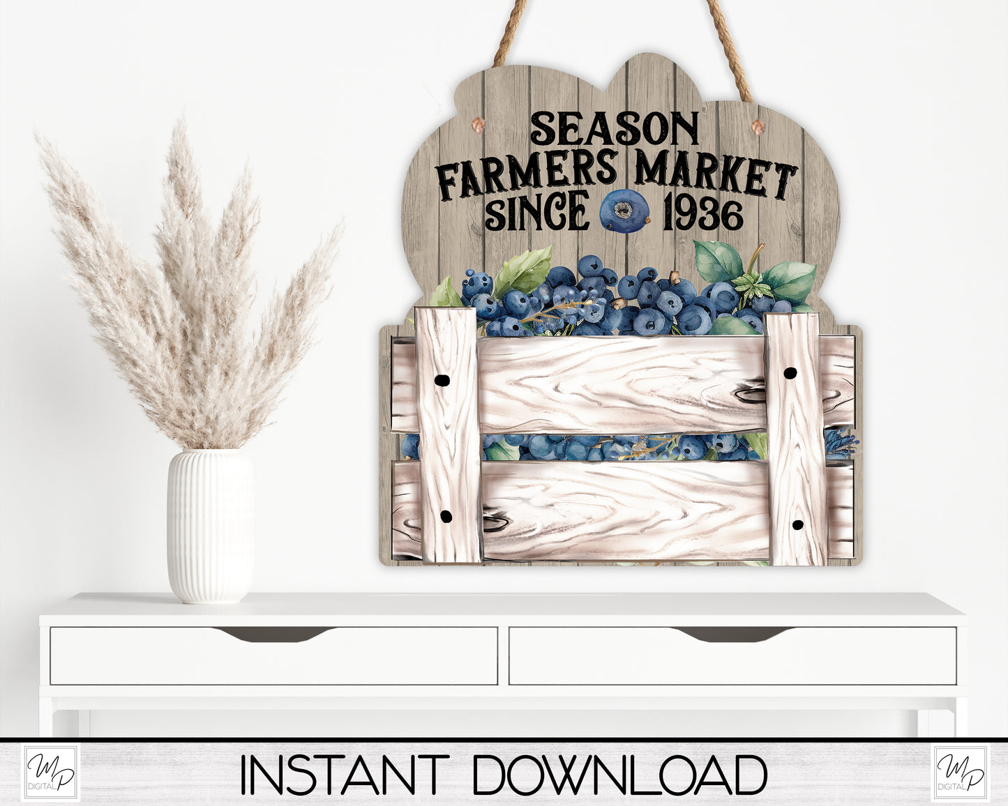 Farmers Market Blueberries Sign PNG Design for Sublimation, Digital Download