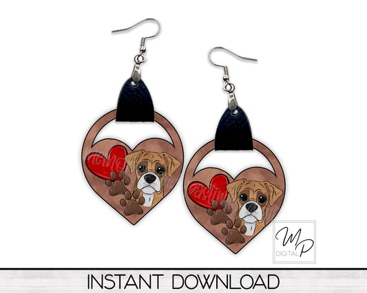 Boxer Heart PNG Design for Sublimation of Earrings with Leather, Digital Download