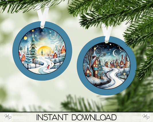 Whimsical Christmas Round Ornament PNG Bundle Digital Download for Sublimation
