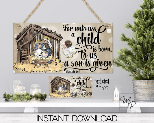 12x6 Christian Christmas Nativity PNG Sign Sublimation Design, Digital Download