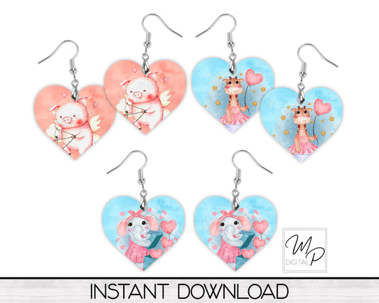 Cute Animal Heart Earring Design BUNDLE for Sublimation, Digital Download