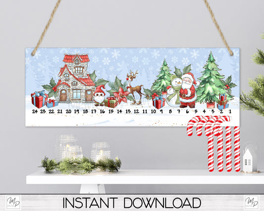 Christmas Village Candy Cane Countdown Sign PNG Sublimation Digital Download, Candy Cane Holder Advent Calendar