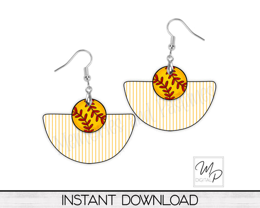 Softball Earring PNG Design For the Boho Rounded Blank, Sublimation Design