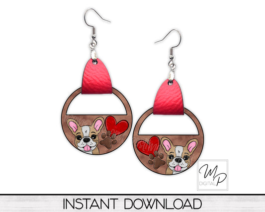 Brown French Bulldog Half Circle PNG Design for Sublimation of Earrings with Leather, Digital Download