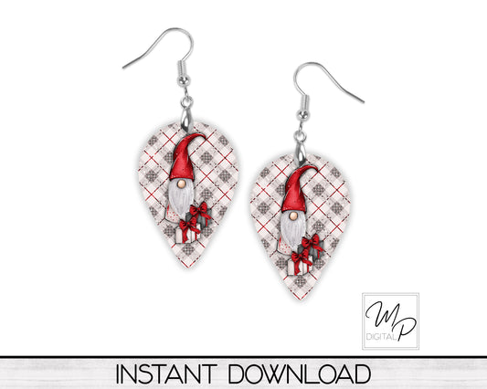 Christmas Gnome Upside Down Teardrop Earring Design for Sublimation