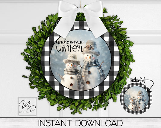 Snowman Winter Welcome Round Sign / Ornament PNG Digital Download for Sublimation