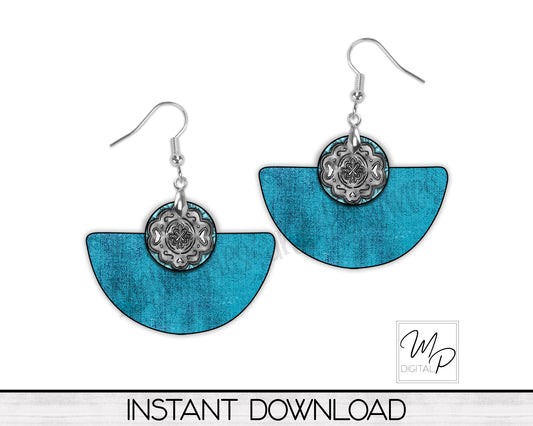 Western Earring PNG Design For the Boho Rounded Blank, Sublimation Design