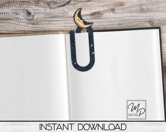 Celestial Moon Bookmark Clip, PNG Sublimation Digital Design Download