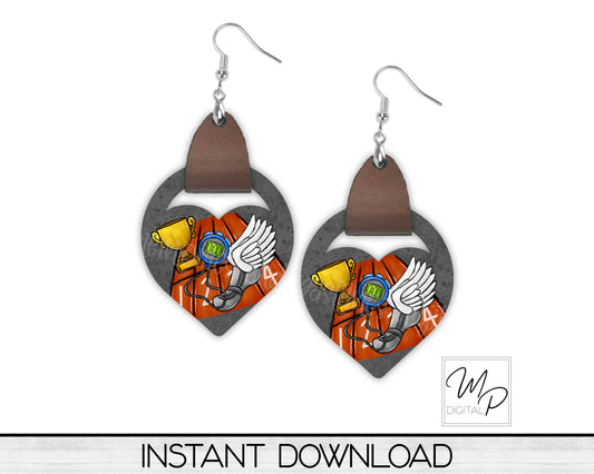 Track and Field Heart PNG Design for Sublimation of Earrings with Leather, Digital Download