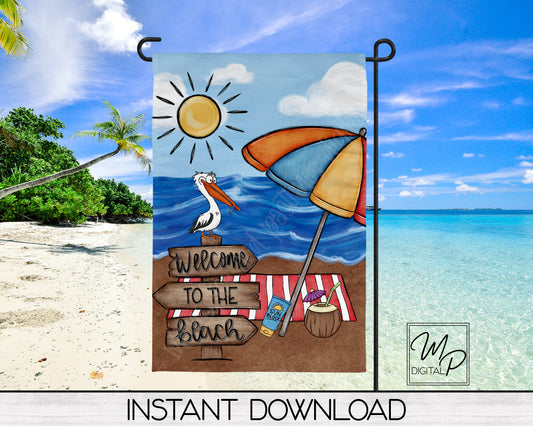Welcome to the Beach Garden Flag Design for Sublimation, Yard / Patio Flag, Digital Download