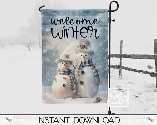 12x18 Garden Flag Sublimation Design, Snowman Welcome Winter, Patio Flag Digital Download