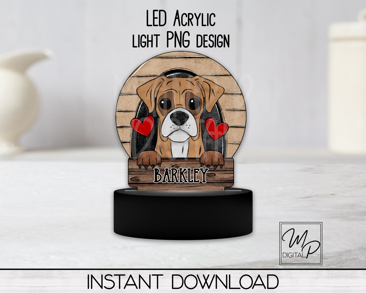 Boxer Round LED Light Up Sign PNG Sublimation Design, Digital Download