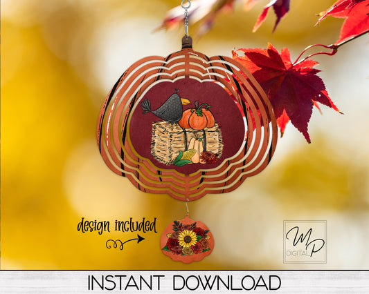 Fall Pumpkin Garden Wind Spinner PNG Design for Sublimation, Digital Download, Commercial Use
