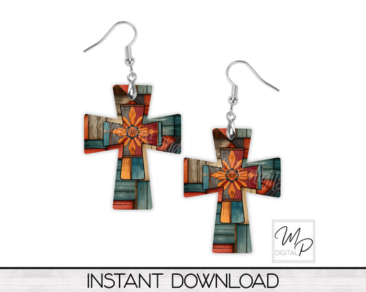 Western Cross PNG Design for Sublimation of Earrings and Wall Hangings, Digital Download