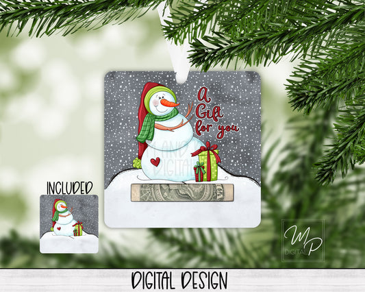 Christmas Snowman Money Holder PNG Digital Download for Sublimation of Ornaments