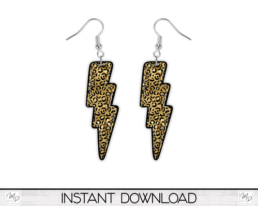 Leopard Print Lightening Bolt Earring PNG Design for Sublimation, Digital Download