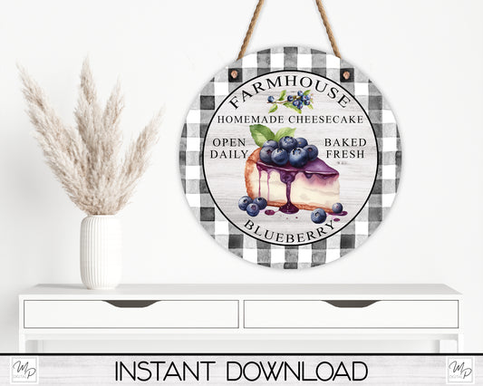 Farmhouse Blueberry Cheesecake Round Sign, PNG Design for Sublimation, Digital Download