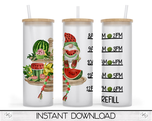 20oz / 25oz Glass Tumbler Water Tracker, Watermelon for Sublimation and Waterslides, PNG Digital Download
