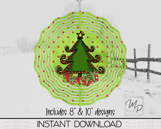 Whimsical Christmas Tree Wind Spinner PNG Digital Sublimation Design, Commercial Use