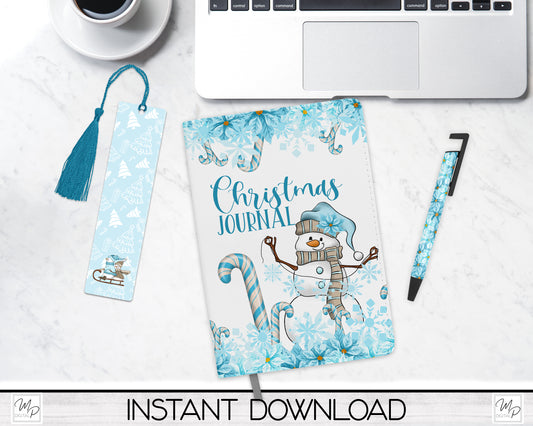 Christmas Snowman Journal and Pen Set PNG Sublimation Design, Digital Download