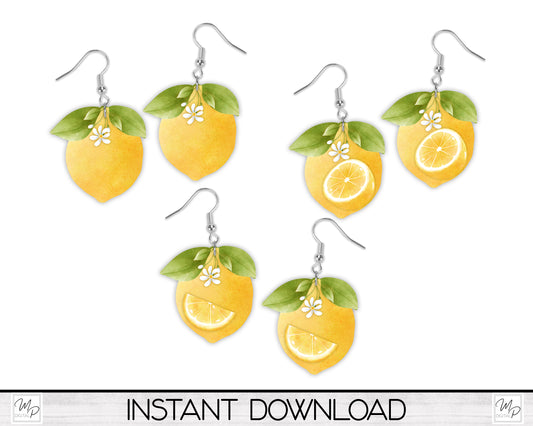 Lemon Earring Design Bundle, PNG Sublimation Design Bundle, Digital Download