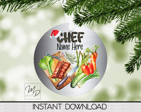 Customizable Chef / Cook Christmas Round Ornament PNG Digital Download for Sublimation