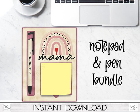 Mama Sticky Notepad Holder and Pen PNG Sublimation Design, Digital Download