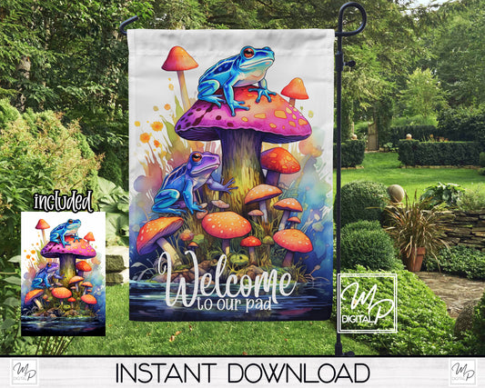 12x18 Garden Flag Sublimation Design, Bright Colored Frog, Patio Flag Digital Download
