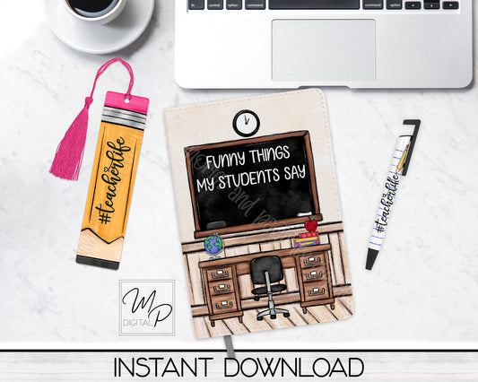 Teacher Journal, Bookmark and Pen Set PNG Sublimation Design, Digital Download