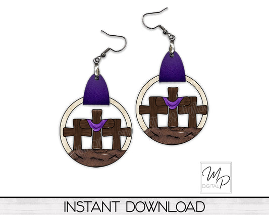 Calvary Crosses PNG Design for Sublimation of Earrings with Leather, Digital Download